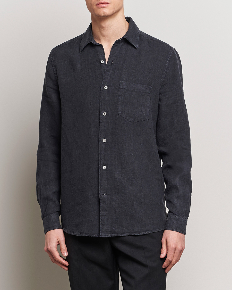 Men | A Day's March | A Day\'s March | Abu Linen Shirt Off Black