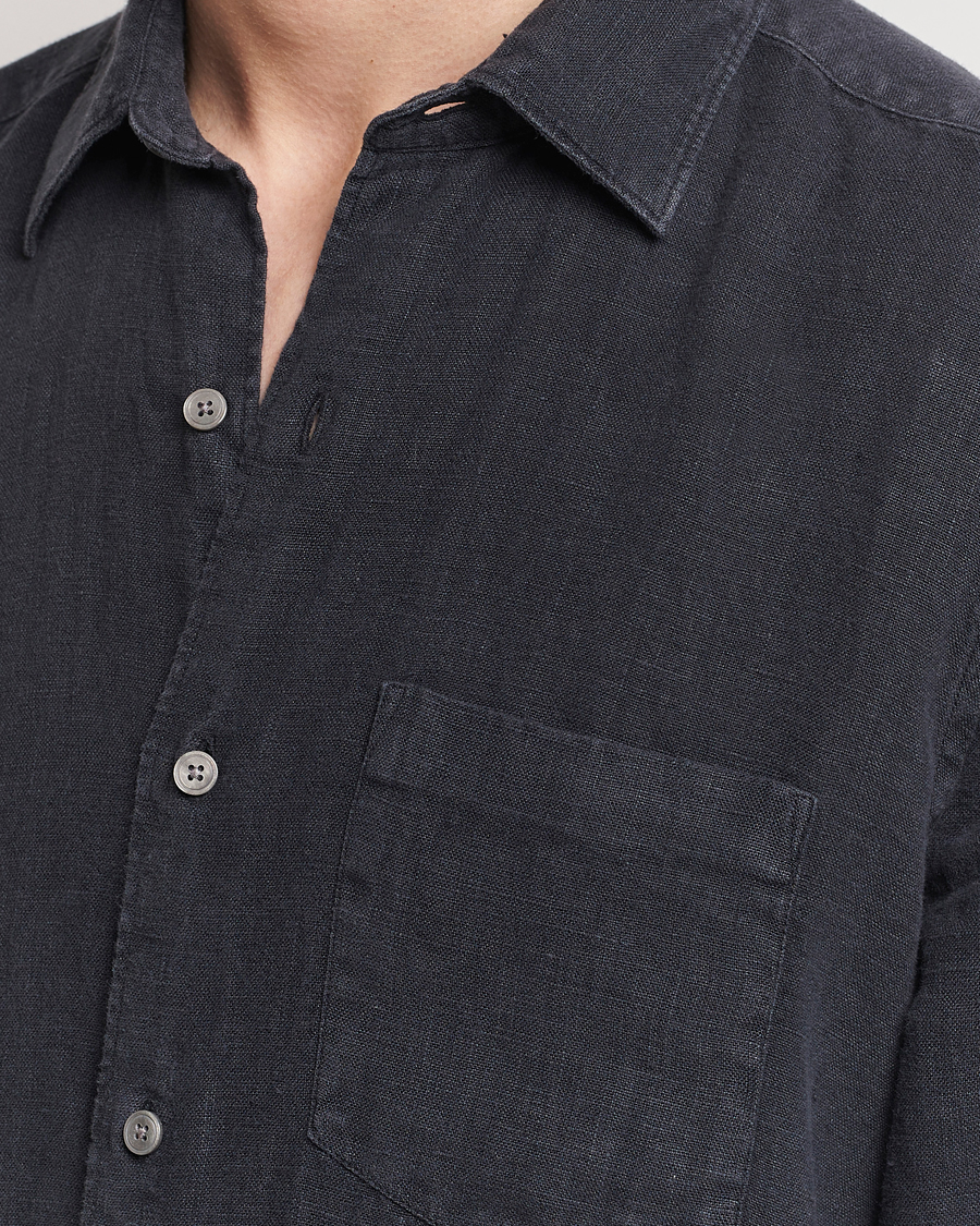 Herren | Hemden | A Day's March | Abu Linen Shirt Off Black