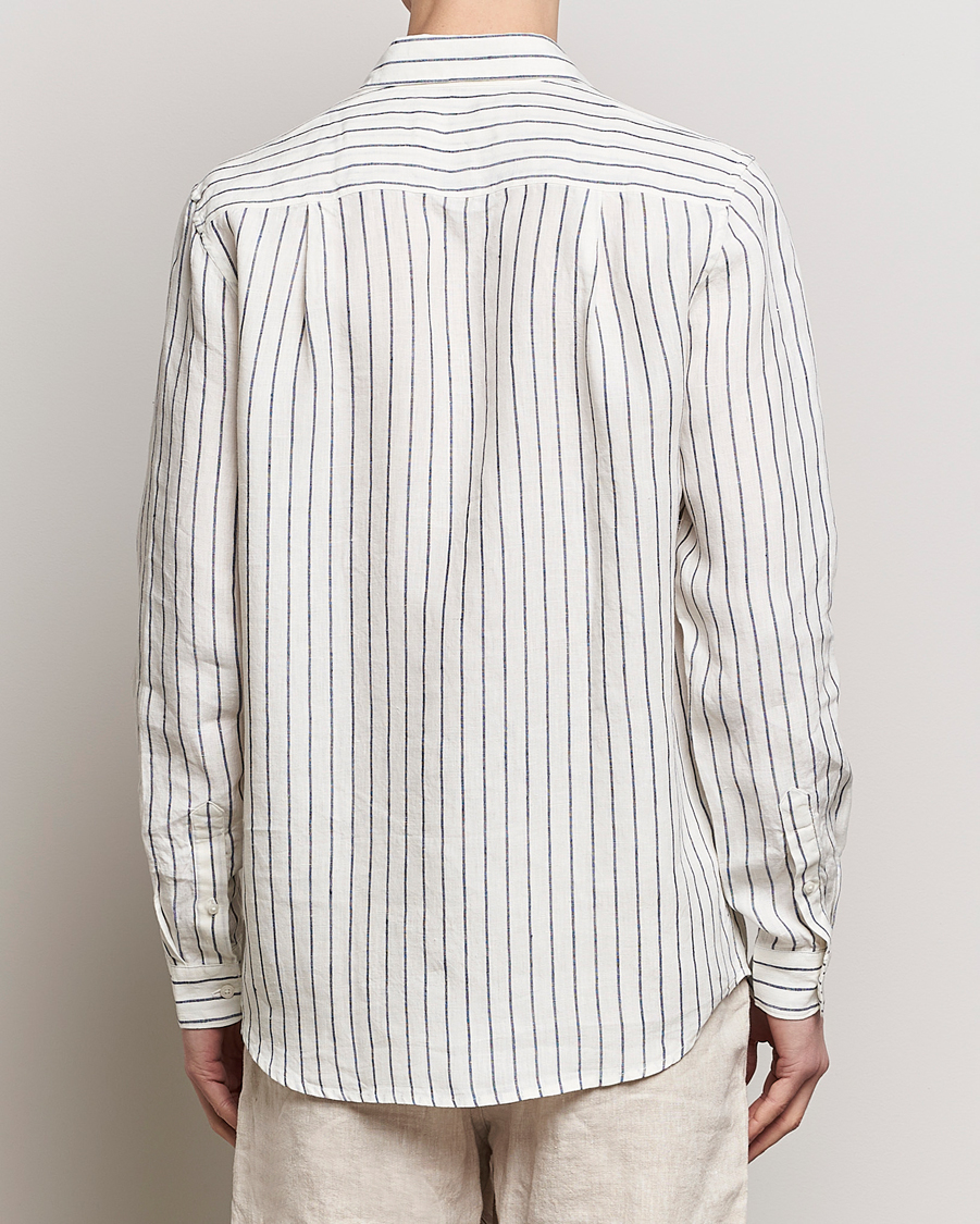 Herren | Hemden | A Day's March | Abu Striped Linen Shirt White/Navy