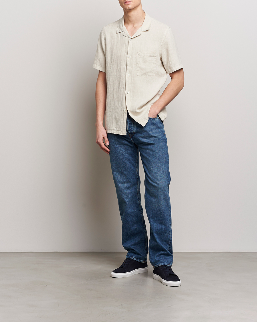 Herren | Hemden | A Day's March | Yamu Linen Short Sleeve Shirt Sand