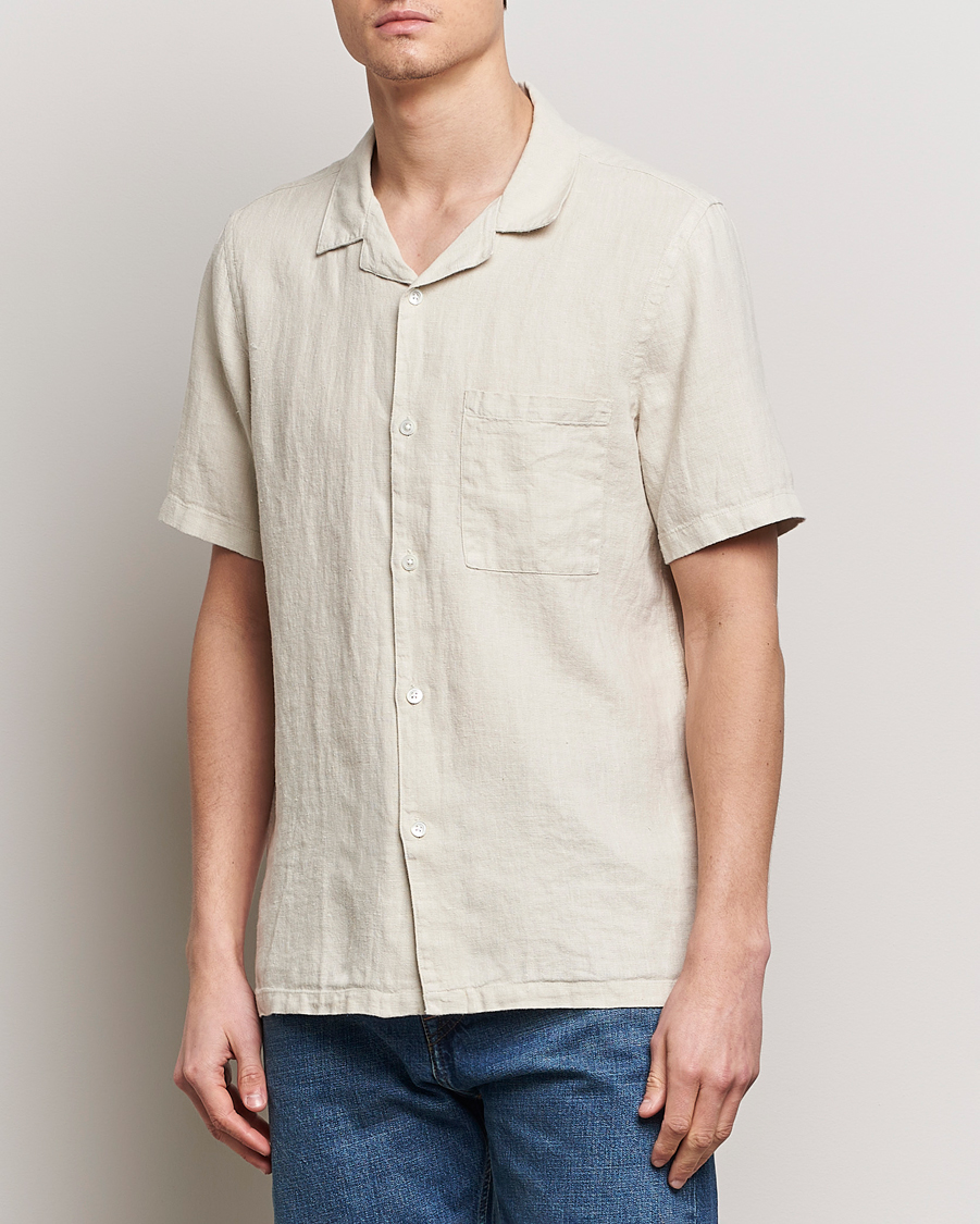 Herren | Summer | A Day's March | Yamu Short Sleeve Linen Shirt Sand