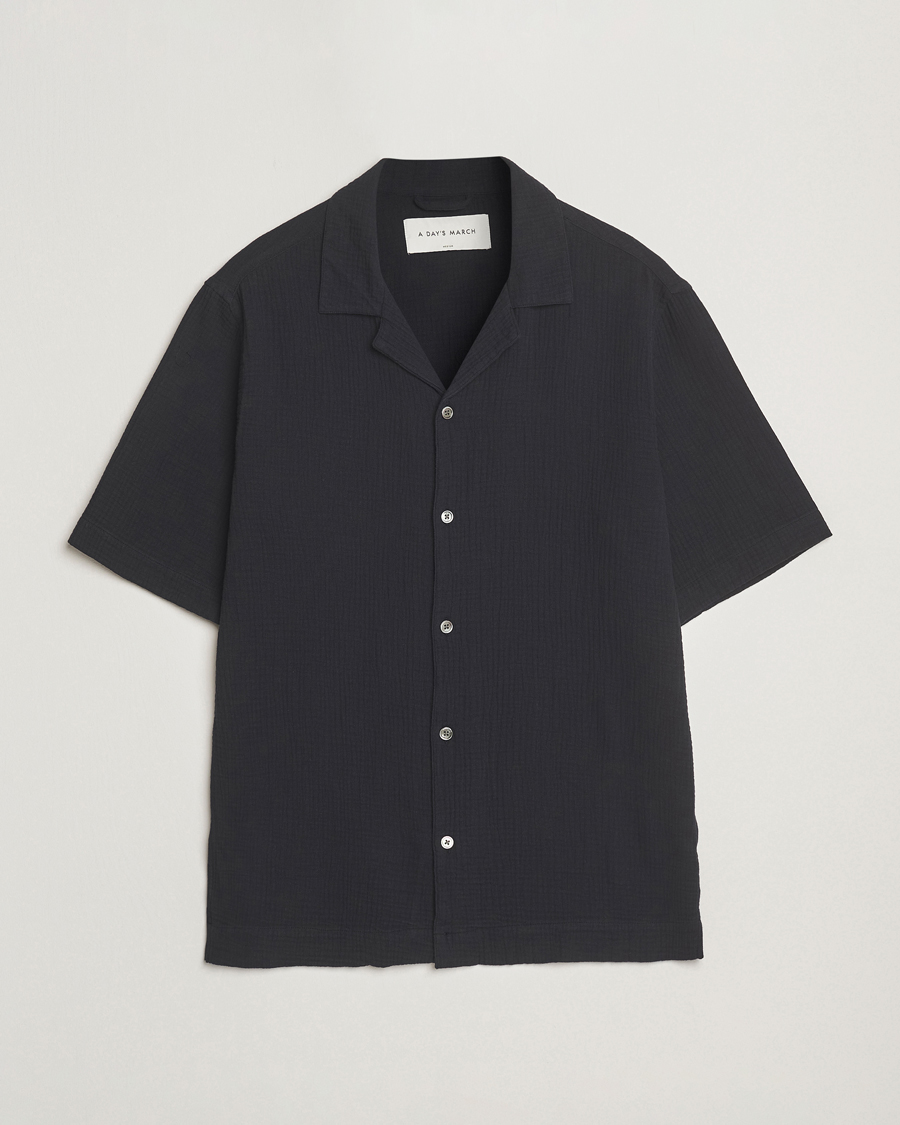 Herren | Hemden | A Day's March | Clapton Structured Cotton Shirt Off Black