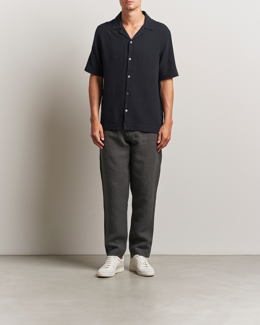 Herren | Hemden | A Day's March | Clapton Structured Cotton Shirt Off Black