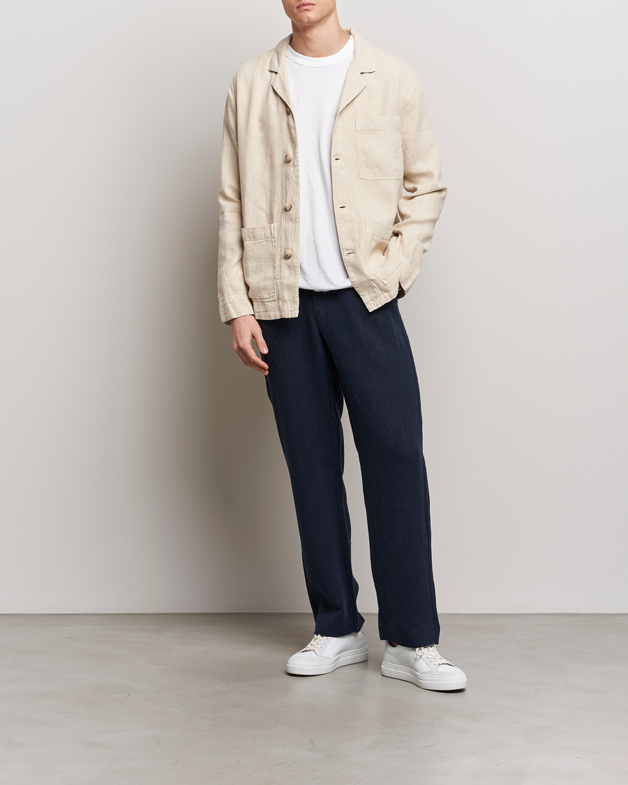 Herren | Hosen | A Day's March | Tamiat Drawstring Linen Trousers Navy