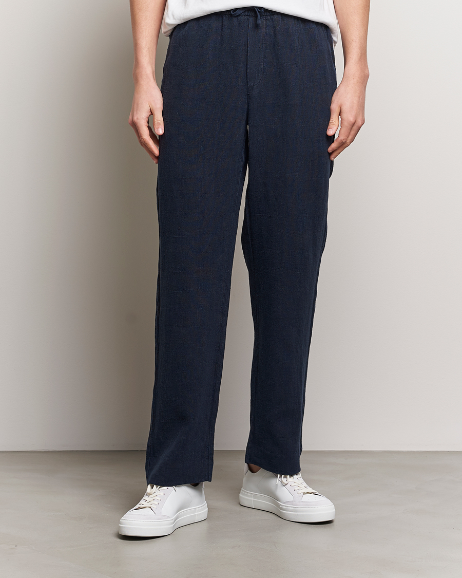 Men | A Day's March | A Day\'s March | Tamiat Drawstring Linen Trousers Navy