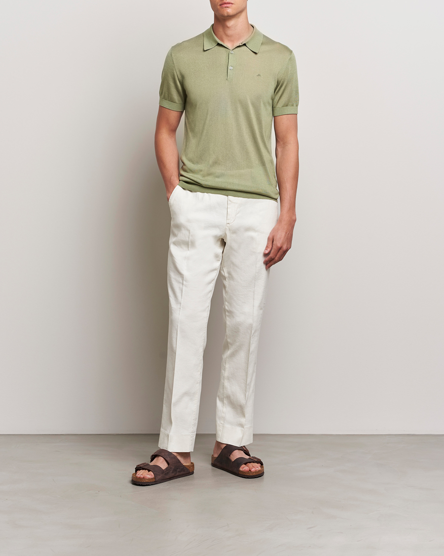 Herren | Poloshirts | J.Lindeberg | Ridge Lyocell Silk Polo Oil Green