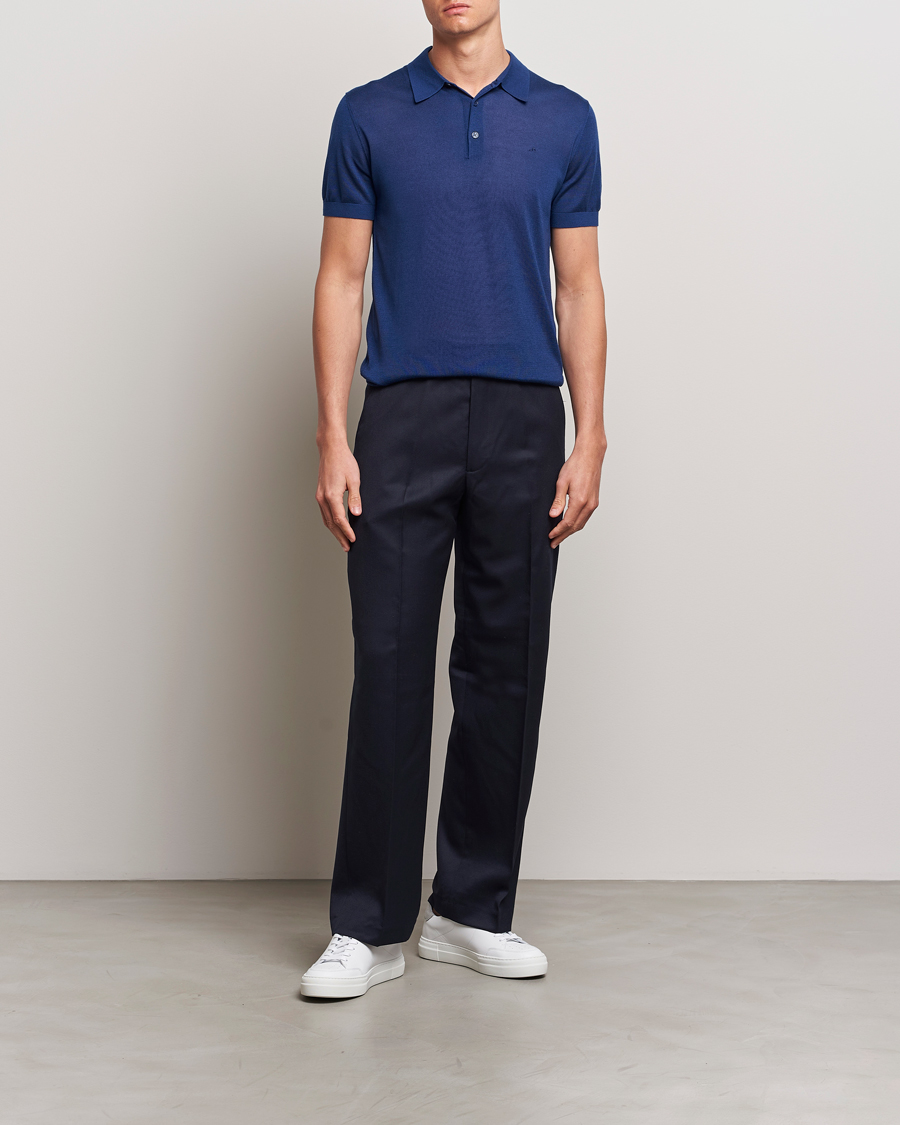 Herren | Poloshirts | J.Lindeberg | Ridge Lyocell Silk Polo Estate Blue