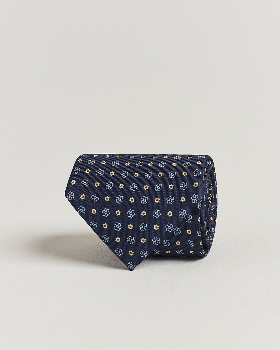 Herren | E. Marinella 3-Fold Printed Silk Tie Navy | E. Marinella | 3-Fold Printed Silk Tie Navy