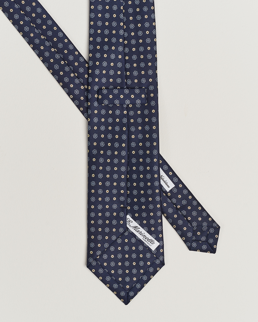 Herren | E. Marinella 3-Fold Printed Silk Tie Navy | E. Marinella | 3-Fold Printed Silk Tie Navy