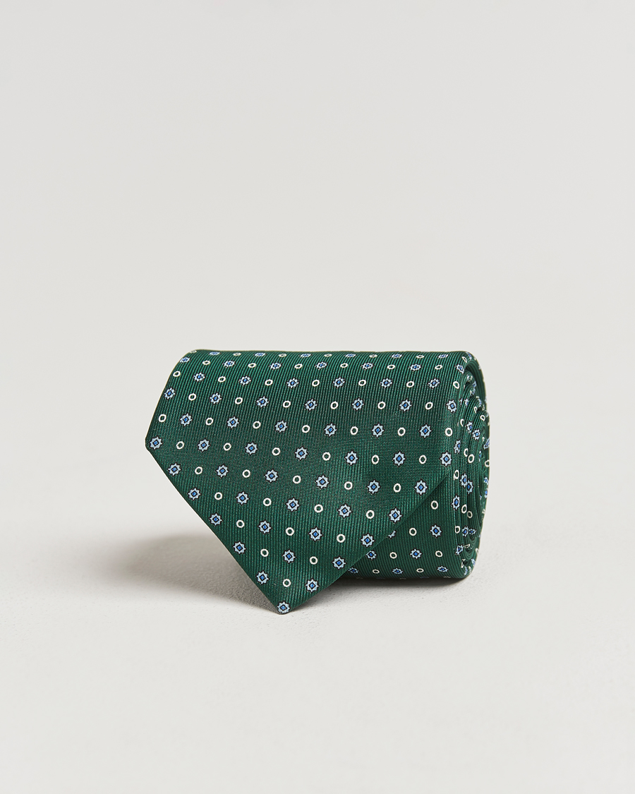 Herren | E. Marinella 3-Fold Printed Silk Tie Dark Green | E. Marinella | 3-Fold Printed Silk Tie Dark Green