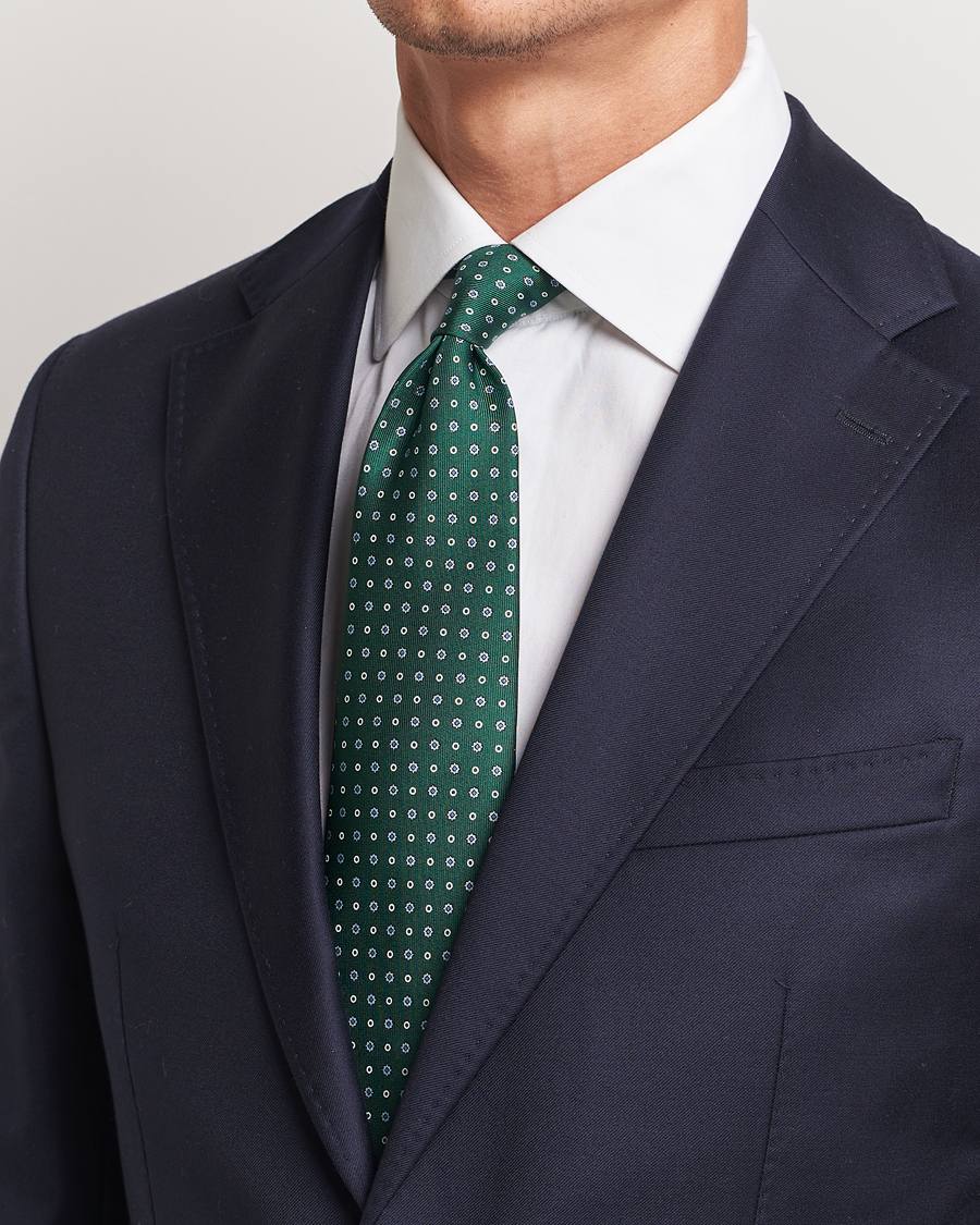 Herren | E. Marinella 3-Fold Printed Silk Tie Dark Green | E. Marinella | 3-Fold Printed Silk Tie Dark Green