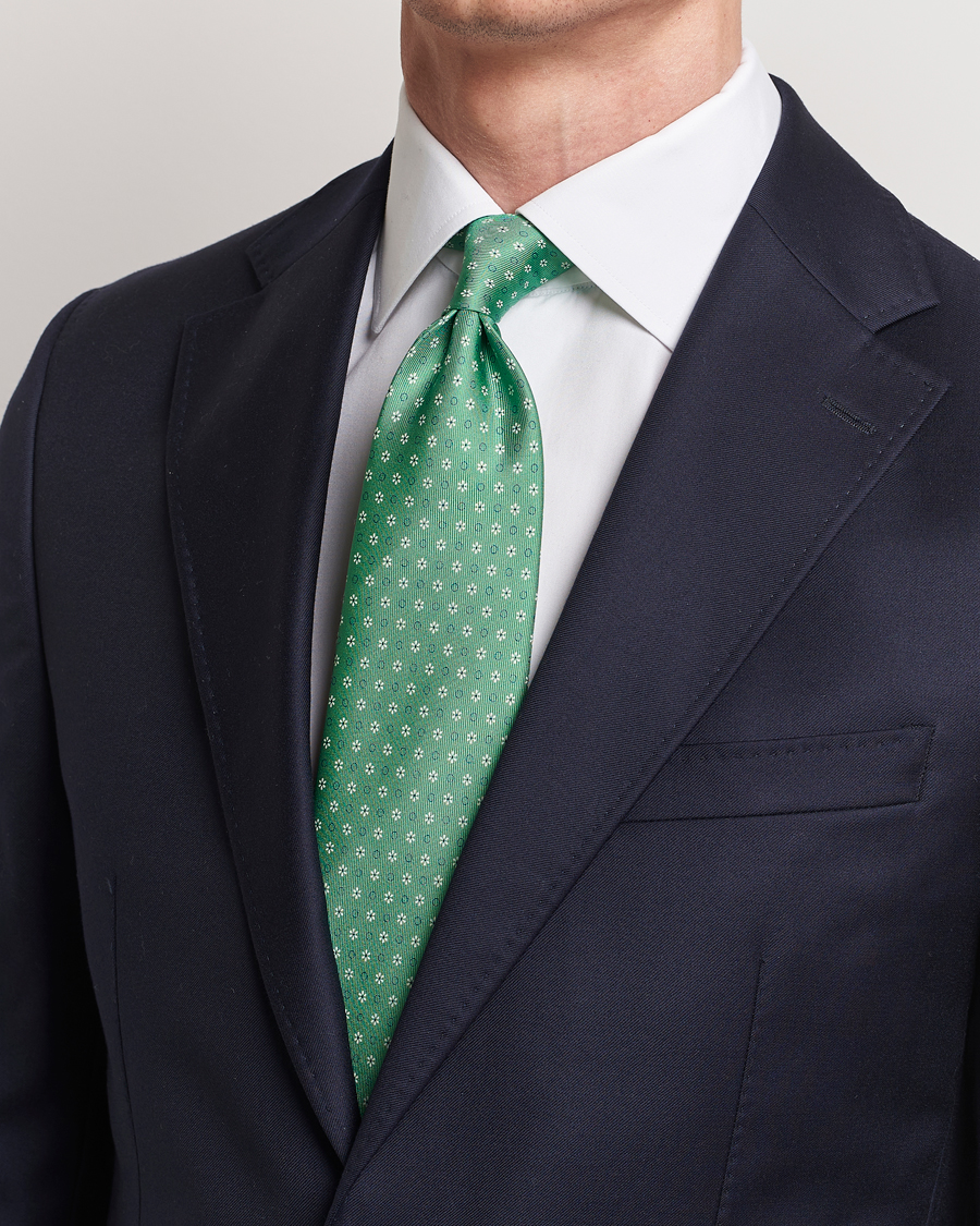 Herren | E. Marinella 3-Fold Printed Silk Tie Green | E. Marinella | 3-Fold Printed Silk Tie Green