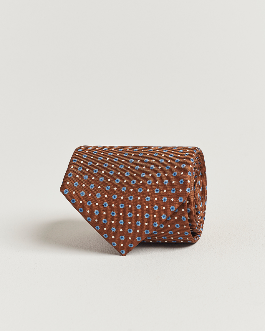 Herren | E. Marinella 3-Fold Printed Silk Tie Brown | E. Marinella | 3-Fold Printed Silk Tie Brown