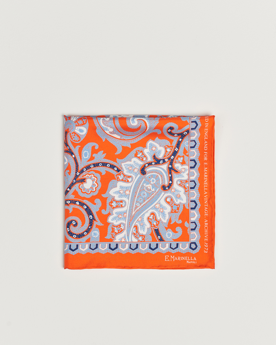 Herren | E. Marinella Archive Printed Silk Pocket Square Orange | E. Marinella | Archive Printed Silk Pocket Square Orange