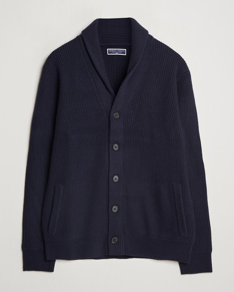 Herren | Pullover | Charles Tyrwhitt | Chunky Merino Shawl Neck Cardigan Navy