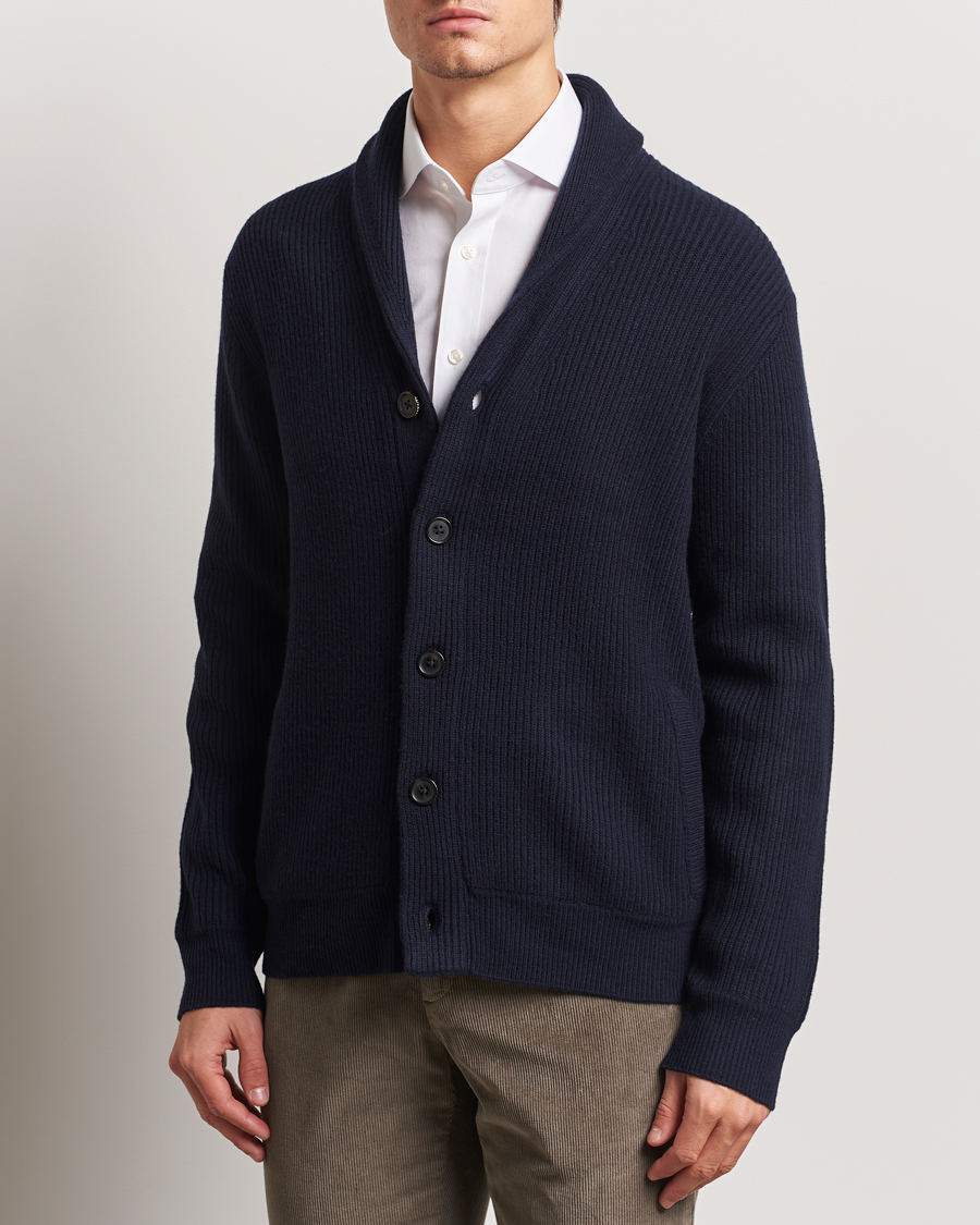 Herren | Pullover | Charles Tyrwhitt | Chunky Merino Shawl Neck Cardigan Navy