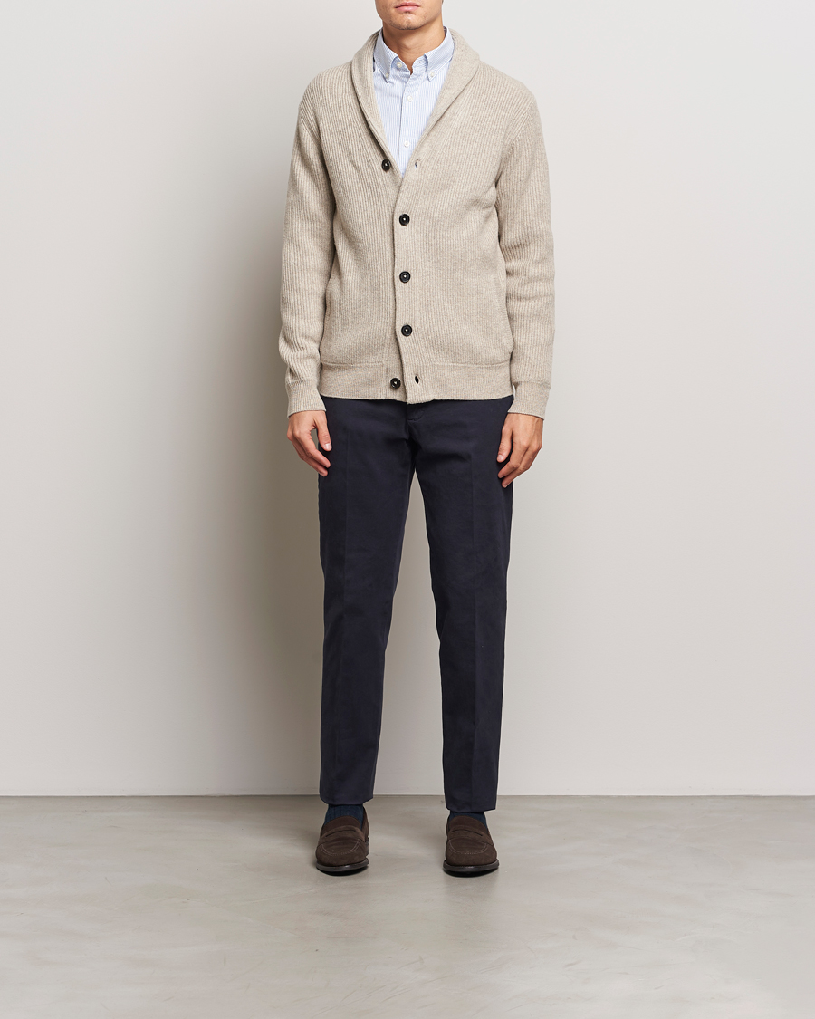 Herren | Pullover | Charles Tyrwhitt | Chunky Merino Shawl Neck Cardigan Oatmeal