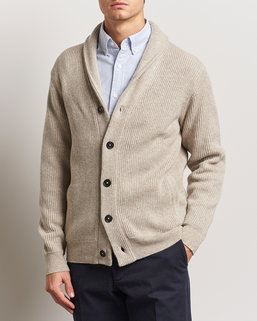 Herren | Pullover | Charles Tyrwhitt | Chunky Merino Shawl Neck Cardigan Oatmeal
