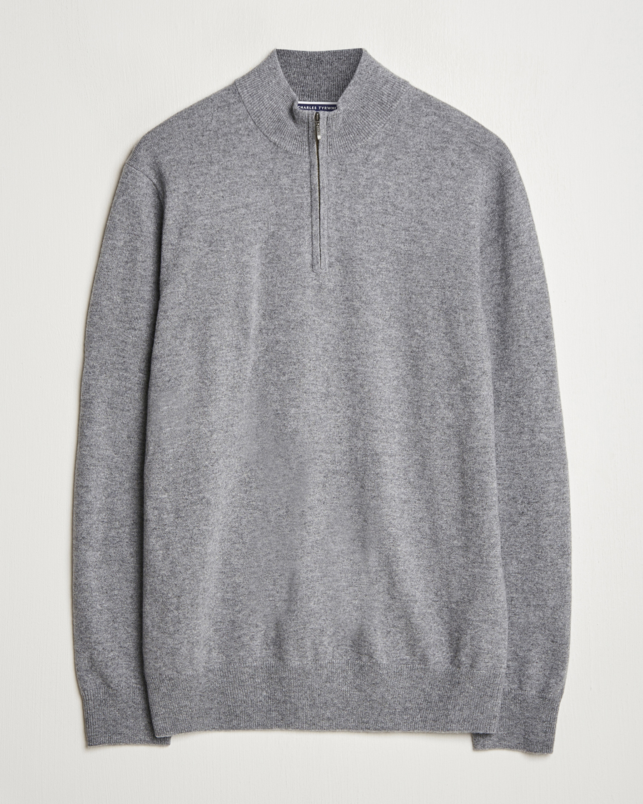Herren | Pullover | Charles Tyrwhitt | Pure Cashmere Zip Neck Jumper Grey