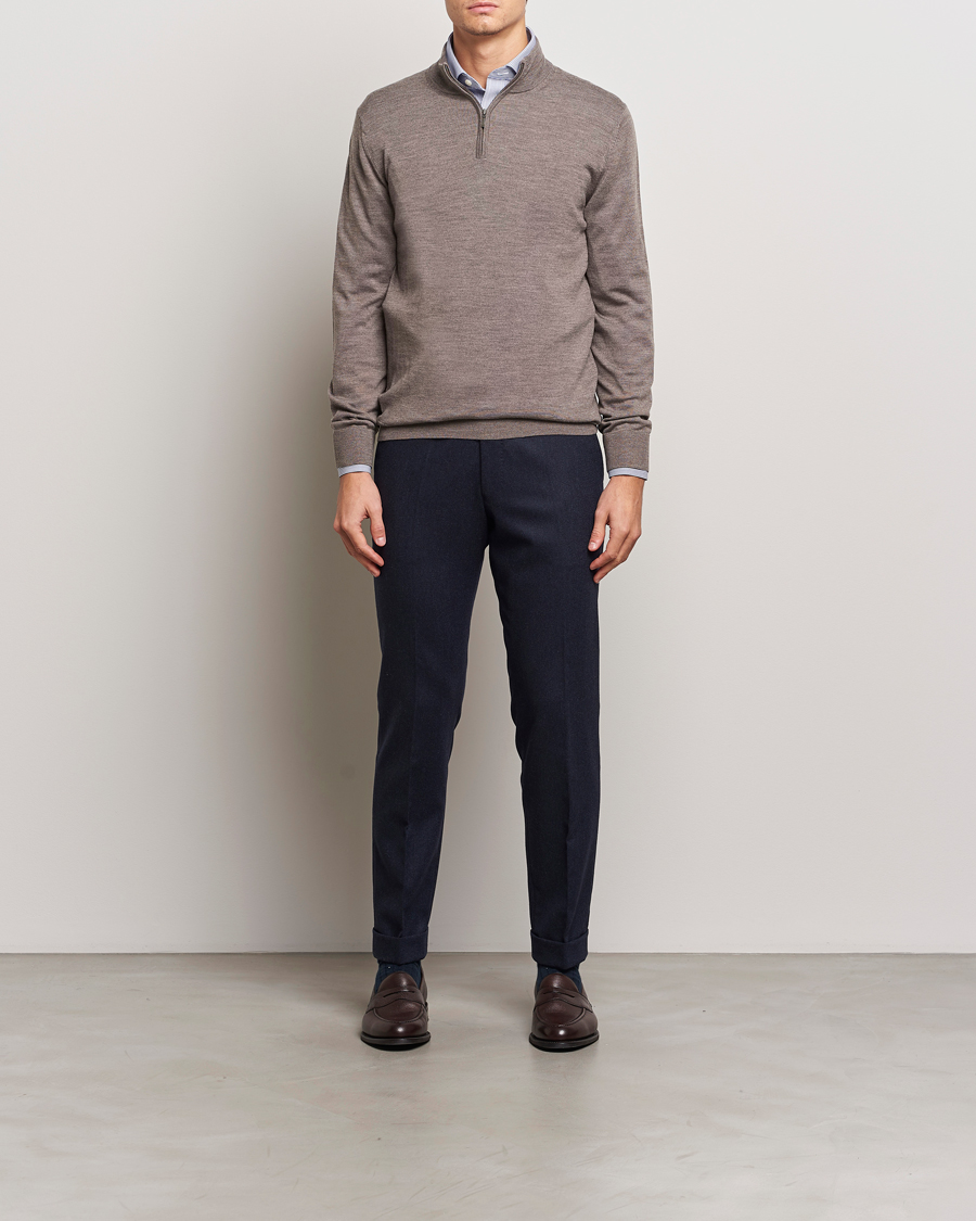 Herren | Pullover | Charles Tyrwhitt | Pure Merino Zip Neck Jumper Mocha