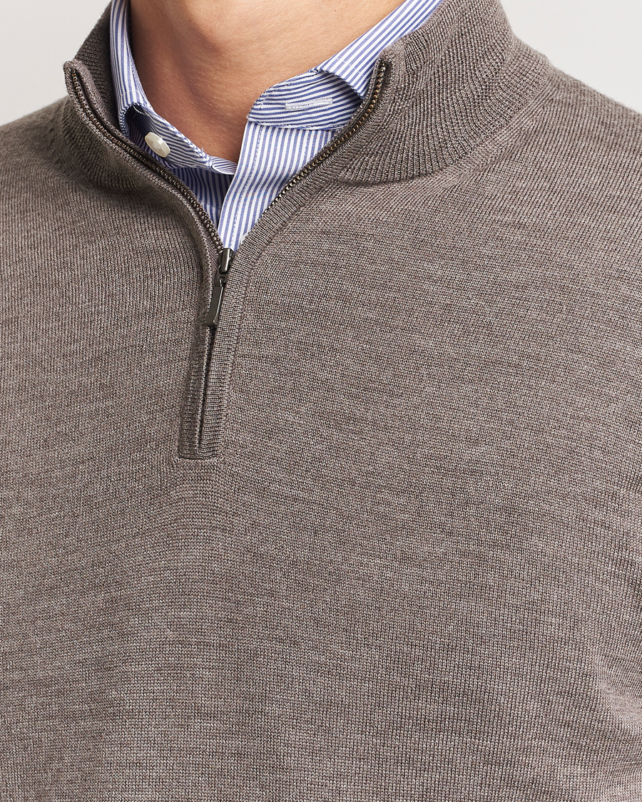 Herren | Pullover | Charles Tyrwhitt | Pure Merino Zip Neck Jumper Mocha