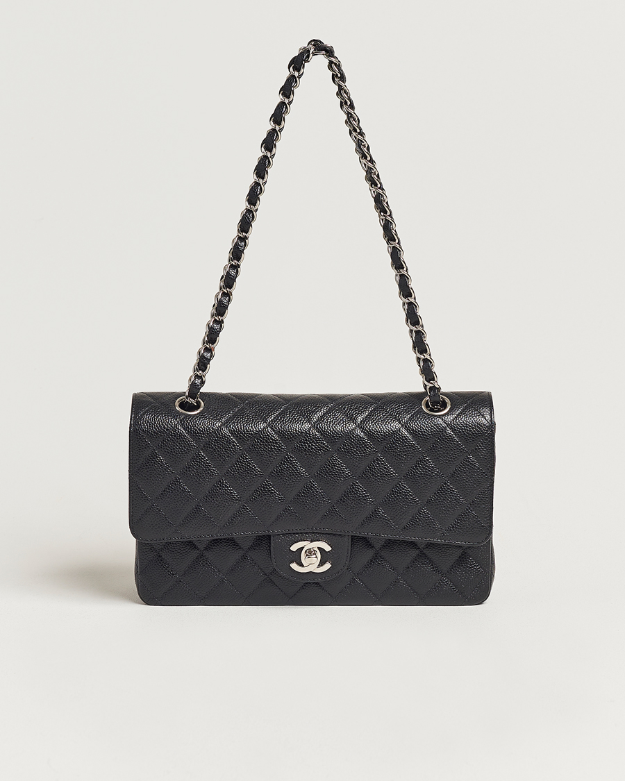 Herren | Chanel Pre-Owned Classic Medium Double Flap Bag Caviar Leather Black | Chanel Pre-Owned | Classic Medium Double Flap Bag Caviar Leather Black