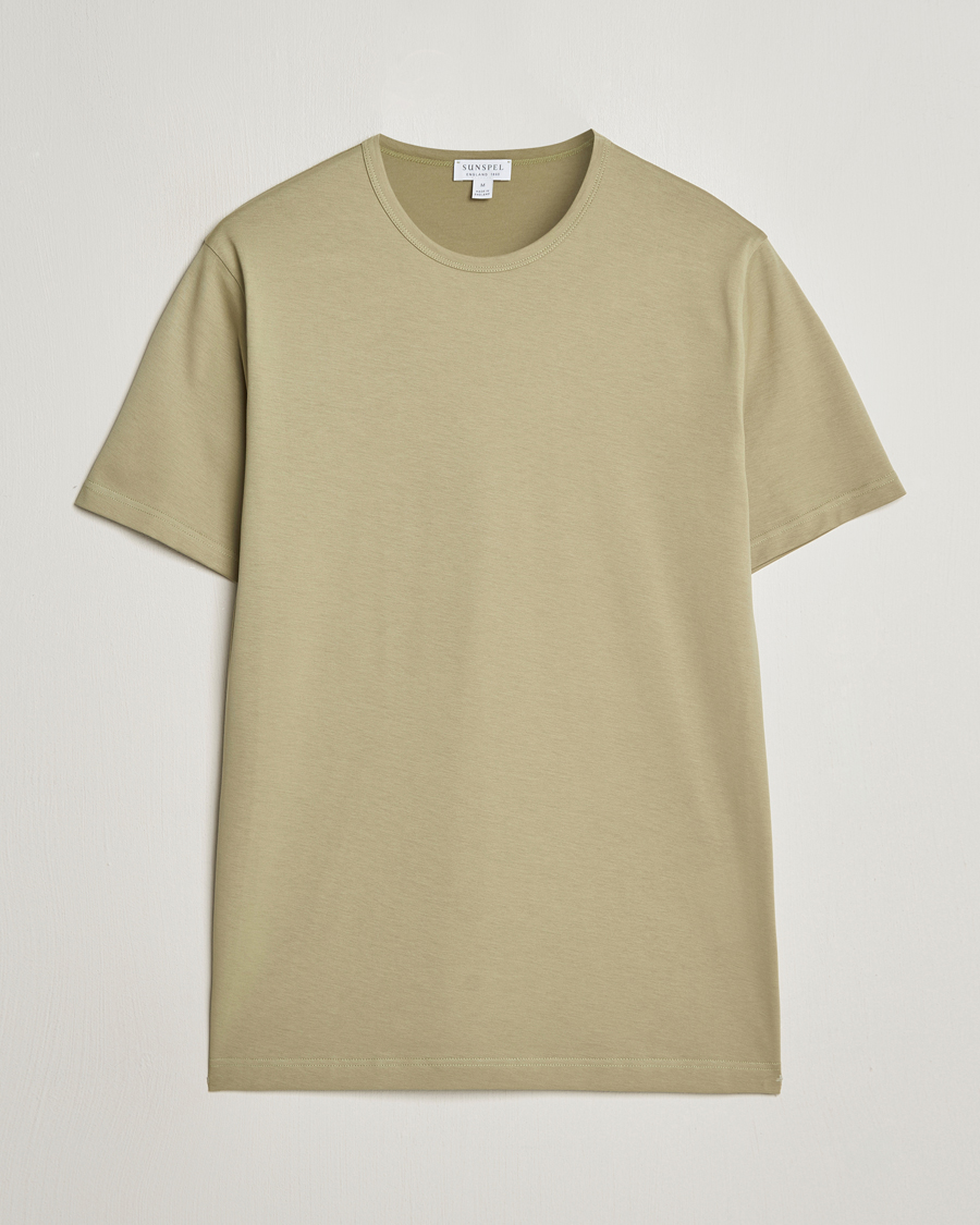 Herren | T-Shirts | Sunspel | Crew Neck Q82 Cotton T-Shirt Pale Khaki