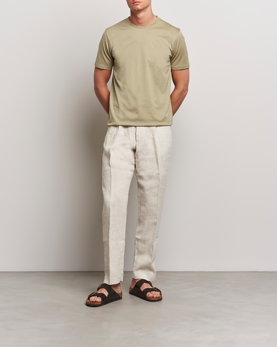 Herren | T-Shirts | Sunspel | Crew Neck Q82 Cotton T-Shirt Pale Khaki