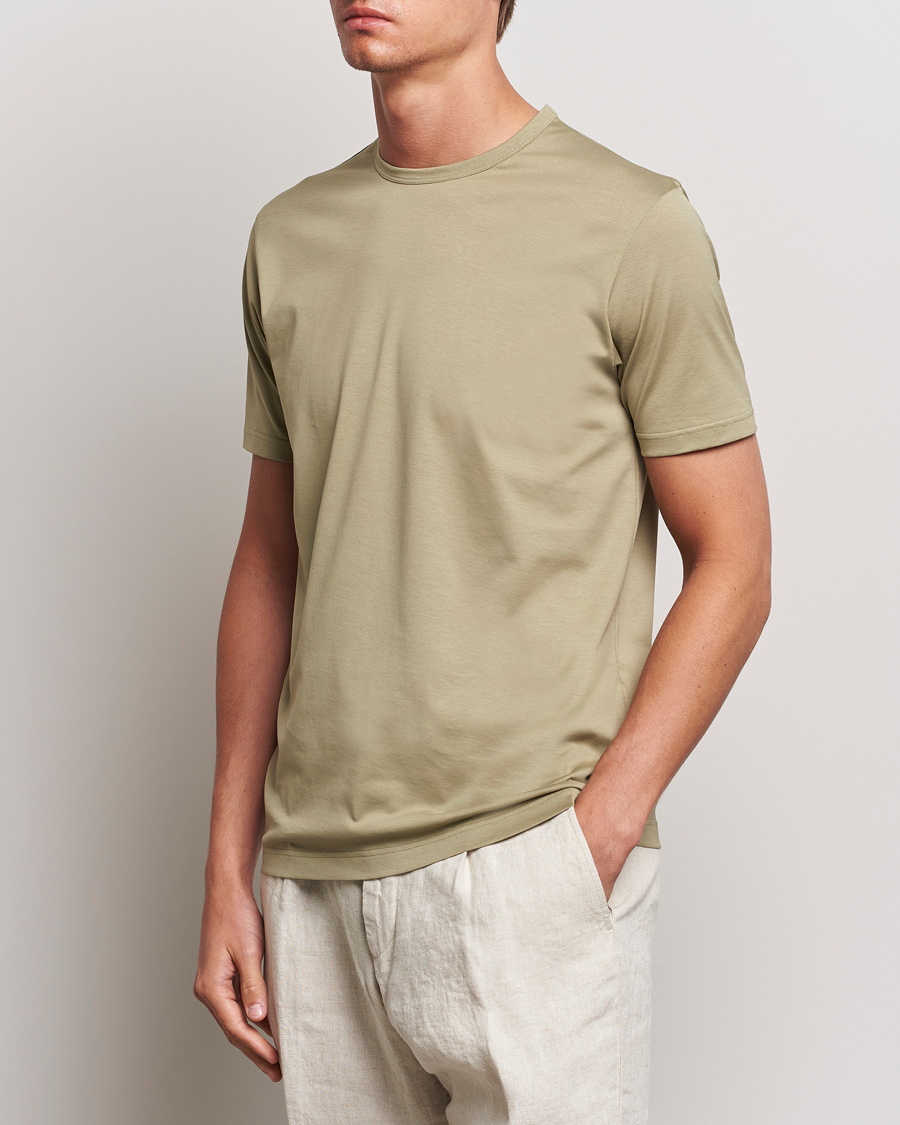 Herren | T-Shirts | Sunspel | Crew Neck Q82 Cotton T-Shirt Pale Khaki