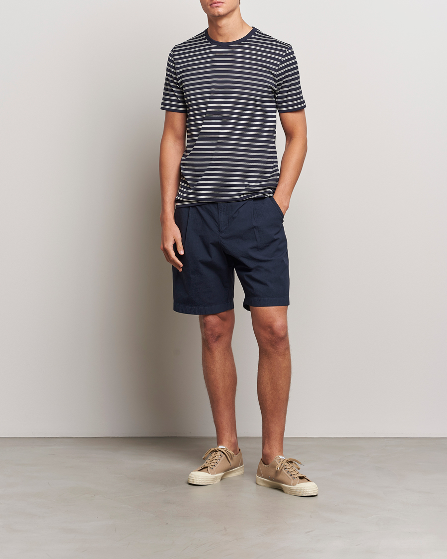 Herren | T-Shirts | Sunspel | Striped Crew Neck Cotton Tee Navy/Ecru