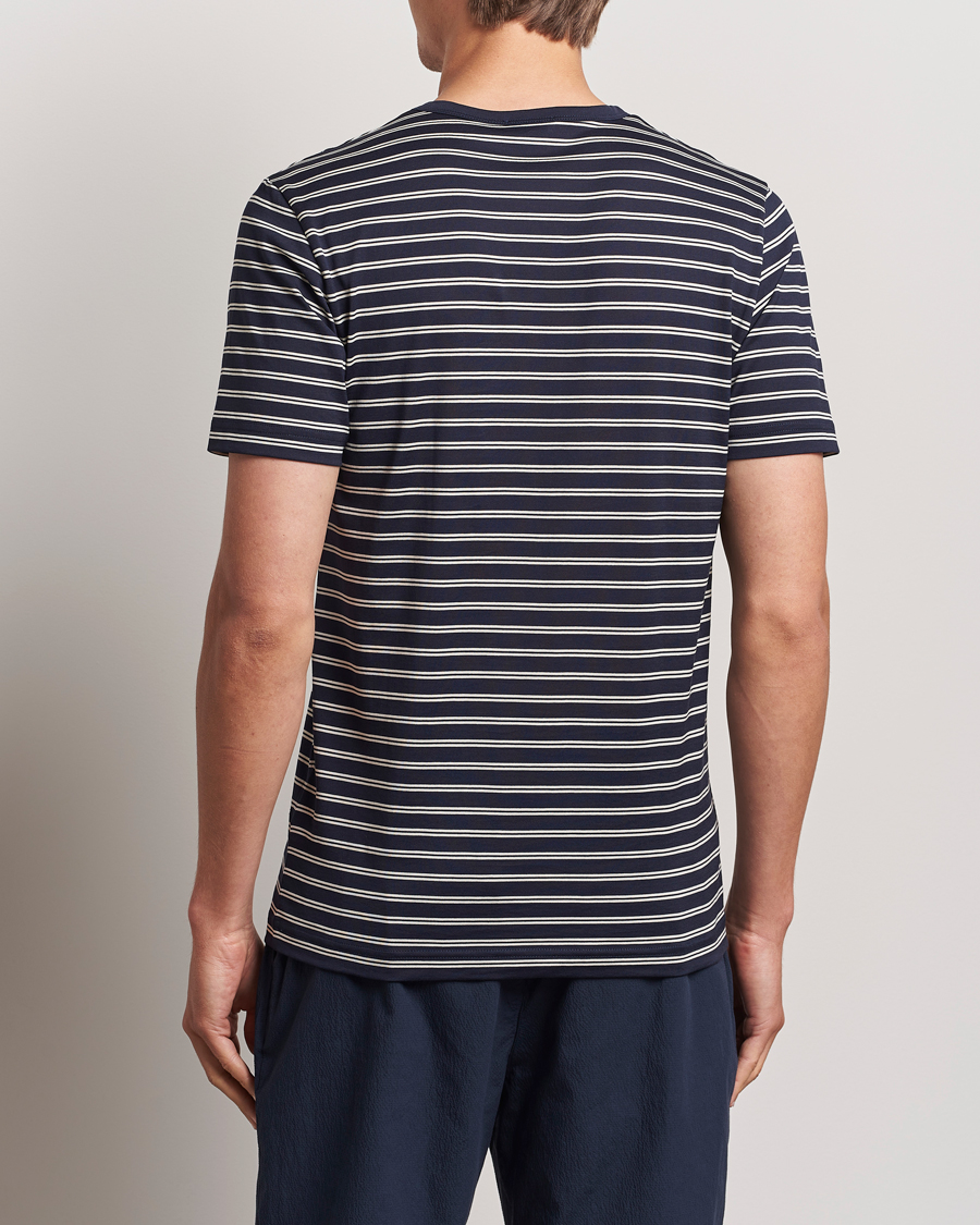 Herren | T-Shirts | Sunspel | Striped Crew Neck Cotton Tee Navy/Ecru