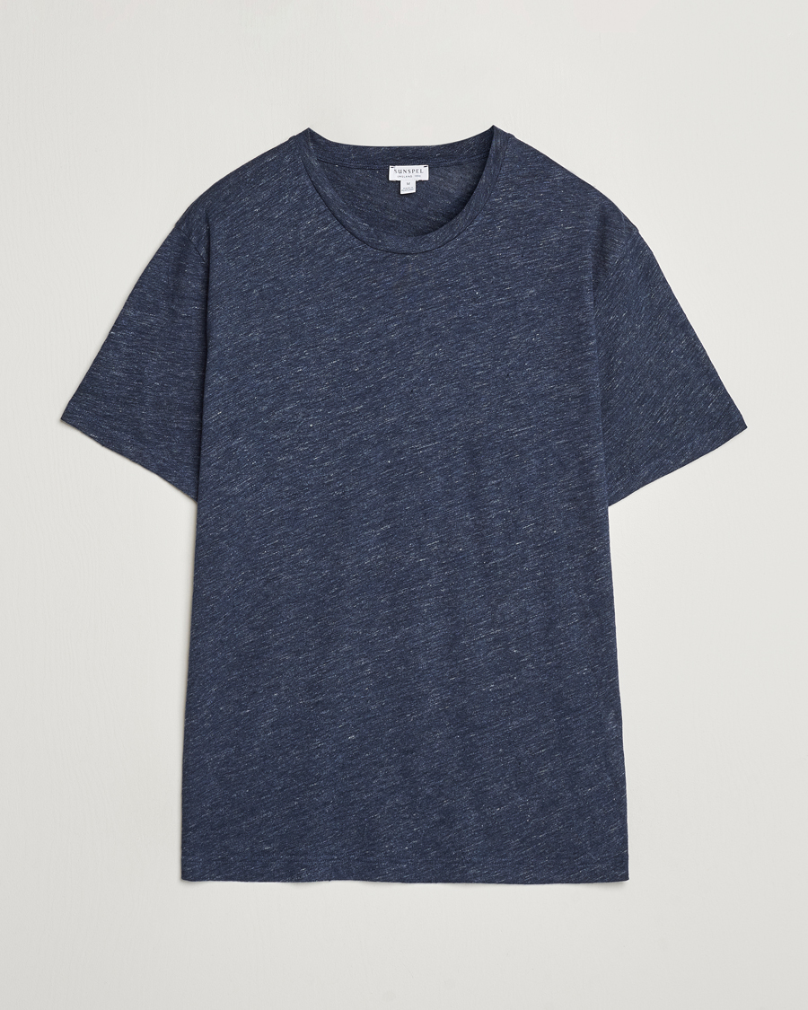 Herren | T-Shirts | Sunspel | Linen T-Shirt Navy Melange