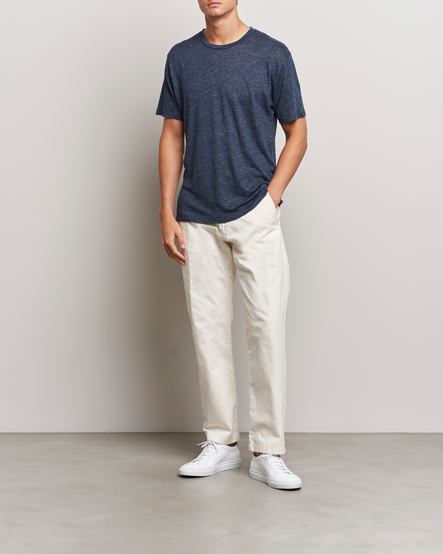 Herren | T-Shirts | Sunspel | Linen T-Shirt Navy Melange