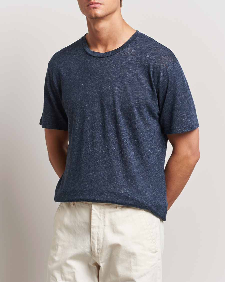 Herren | T-Shirts | Sunspel | Linen T-Shirt Navy Melange