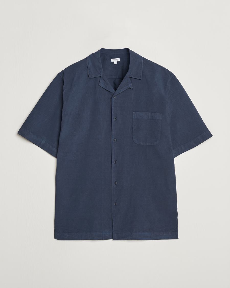 Herren | Hemden | Sunspel | Lightweight Seersucker Shirt Navy