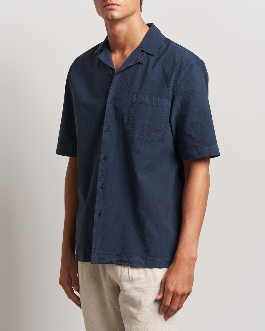 Herren | Hemden | Sunspel | Lightweight Seersucker Shirt Navy