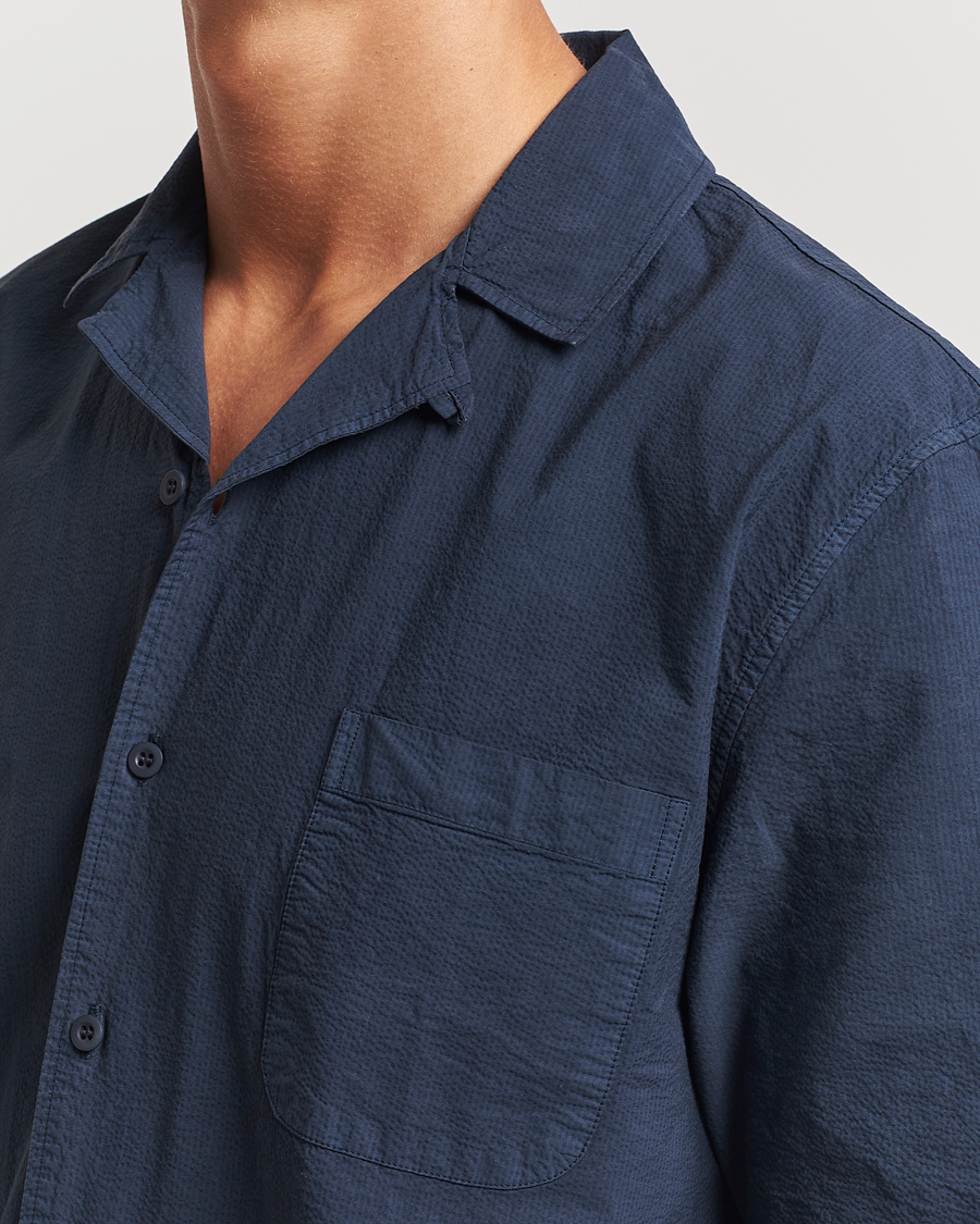 Herren | Hemden | Sunspel | Lightweight Seersucker Shirt Navy