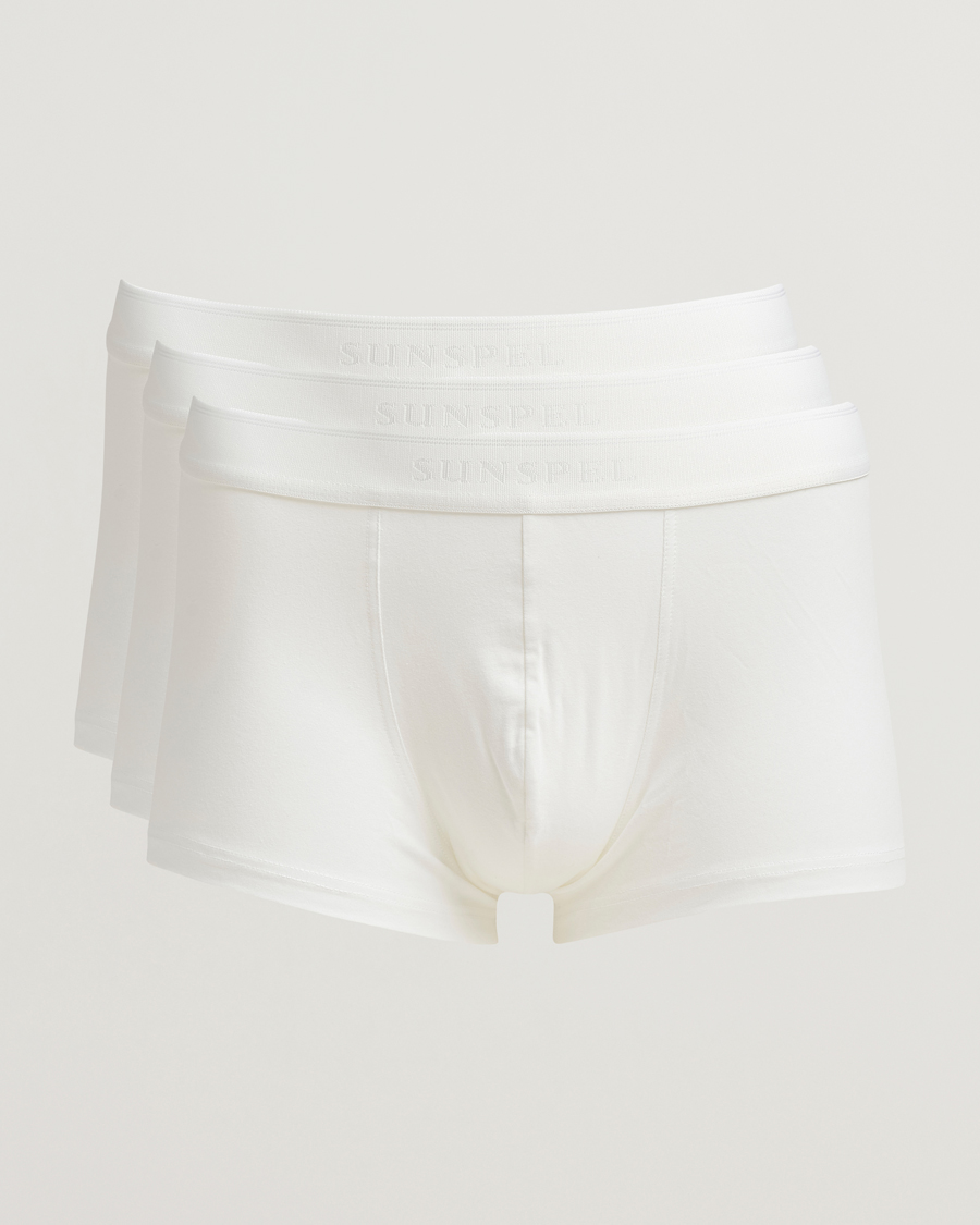 Herren | Unterwäsche | Sunspel | 3-Pack Cotton Stretch Trunk White
