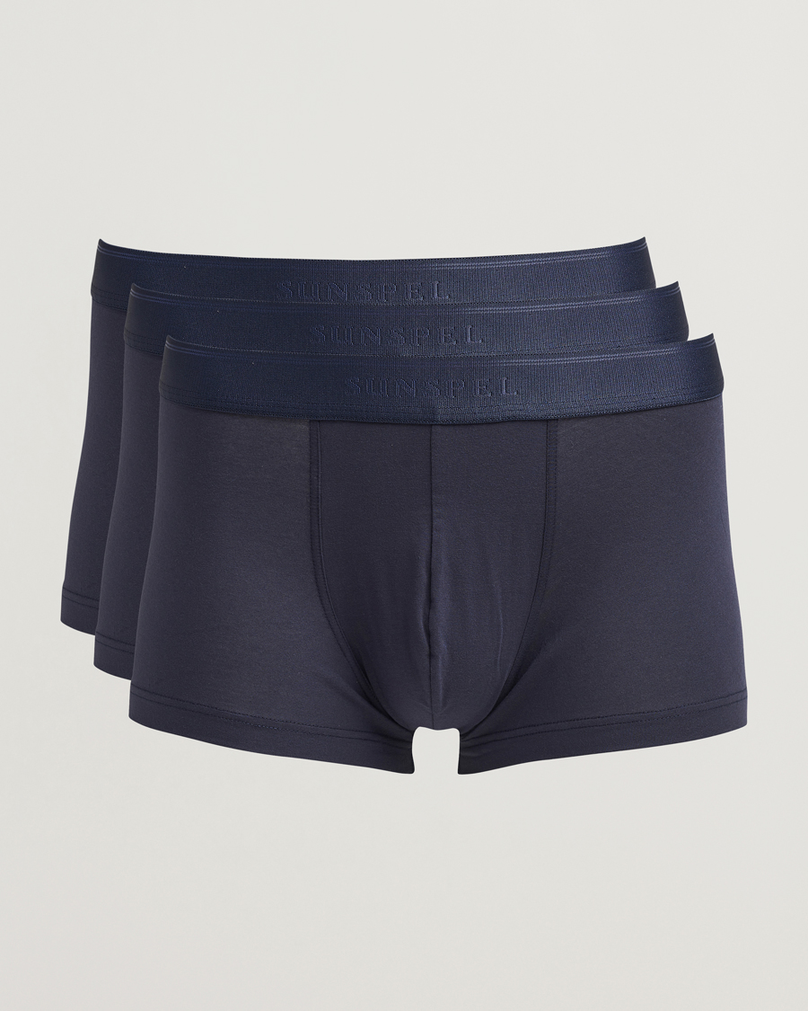 Herren | Unterwäsche | Sunspel | 3-Pack Cotton Stretch Trunk Navy
