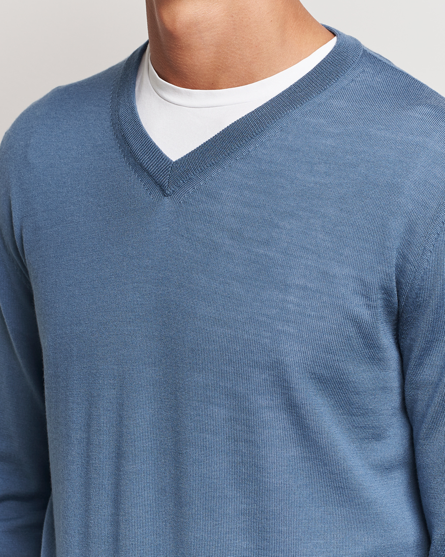 Herren | Pullover | Canali | Merino Wool V-Neck Light Blue
