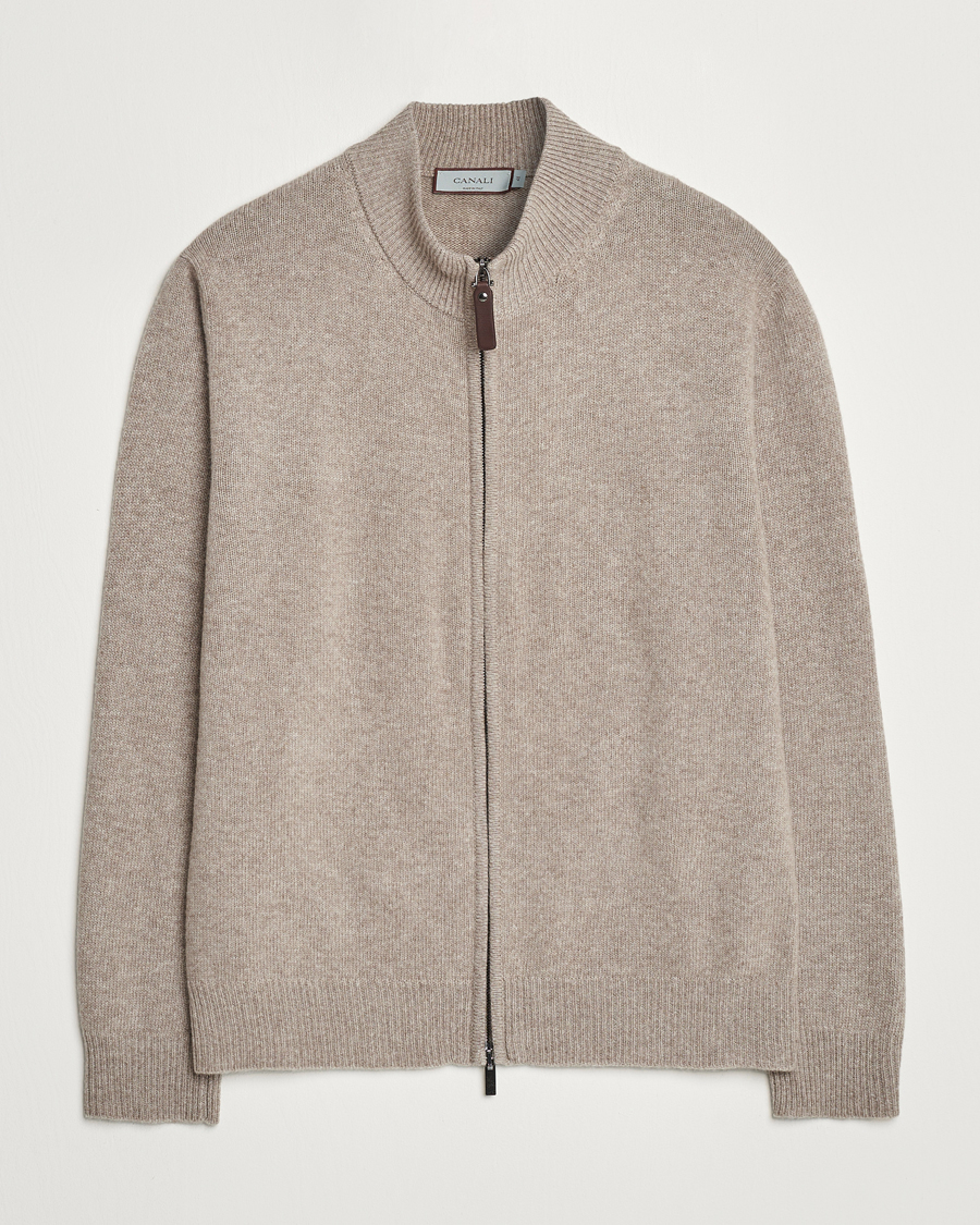 Herren | Pullover | Canali | Wool/Cashmere Full Zip Sweater Beige