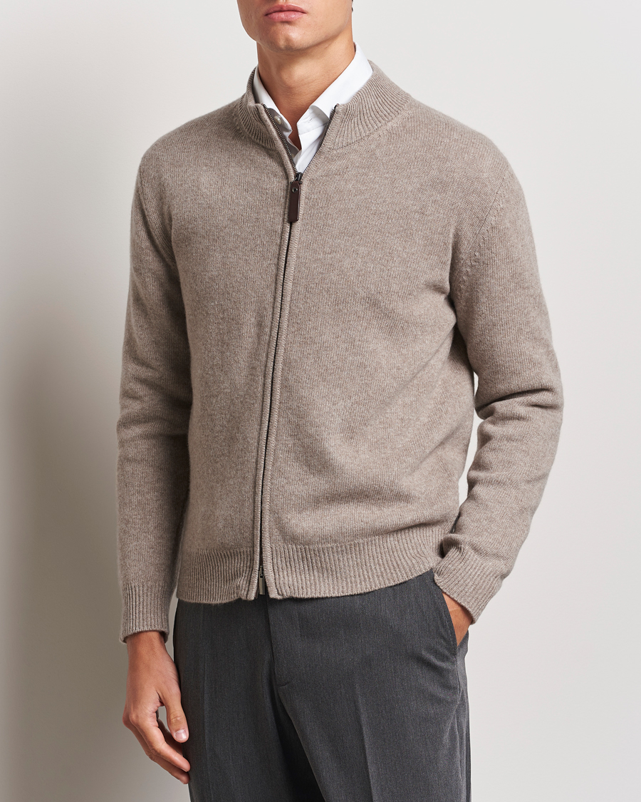Herren | Pullover | Canali | Wool/Cashmere Full Zip Sweater Beige