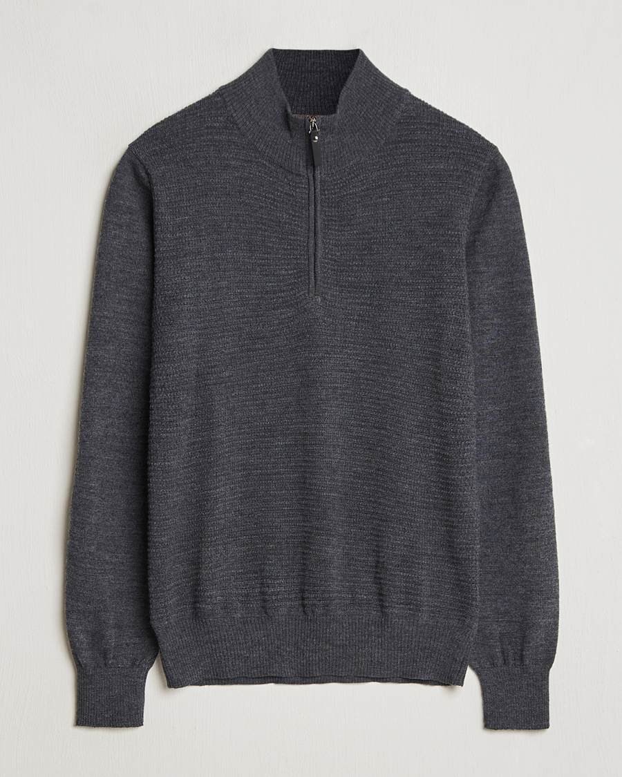 Herren | Pullover | Canali | Textured Knit Half Zip Charcoal