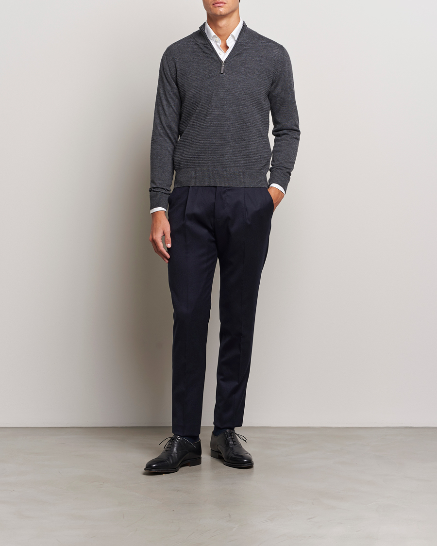 Herren | Pullover | Canali | Textured Knit Half Zip Charcoal