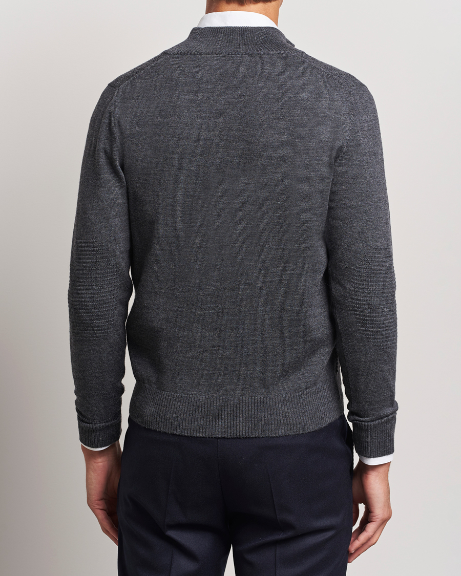 Herren | Pullover | Canali | Textured Knit Half Zip Charcoal