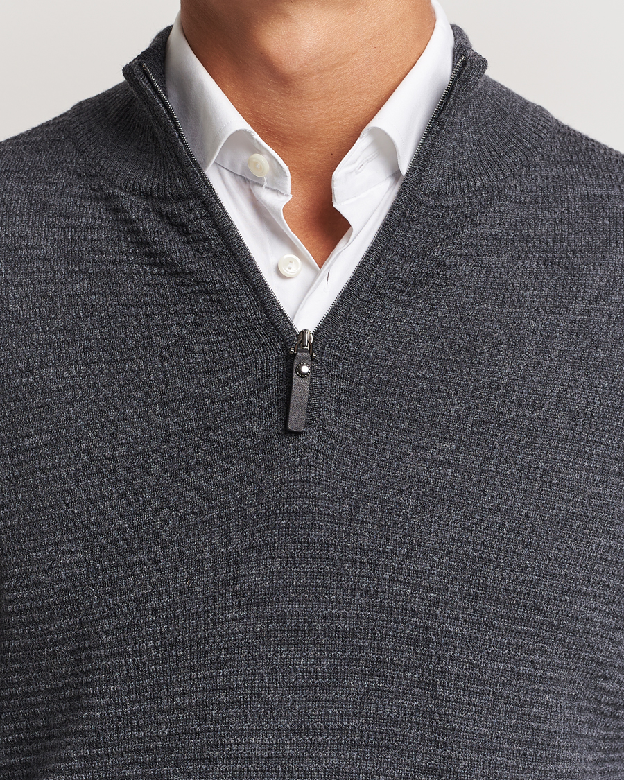 Herren | Pullover | Canali | Textured Knit Half Zip Charcoal
