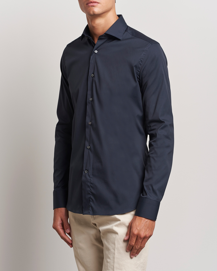 Herren | Hemden | Canali | Slim Fit Cotton/Stretch Shirt Navy