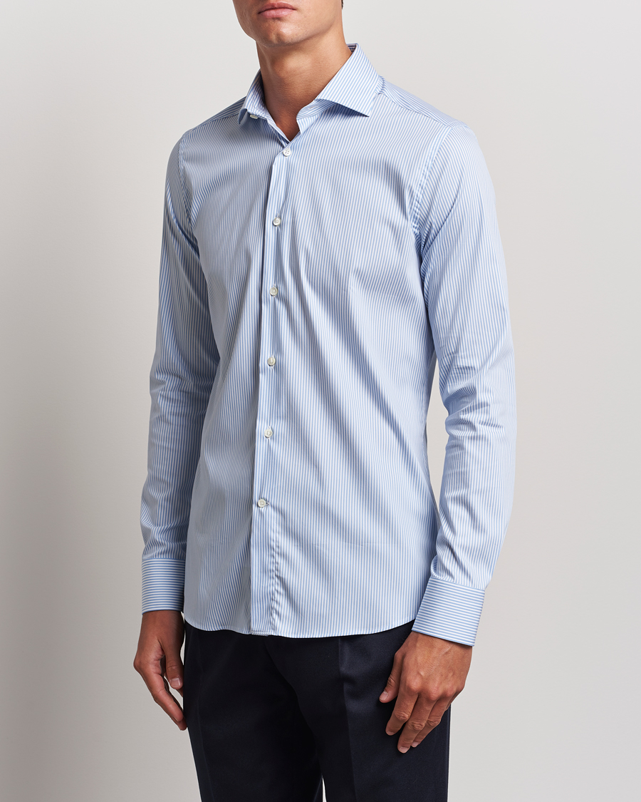 Herren | Hemden | Canali | Slim Fit Cotton/Stretch Shirt Light Blue Stripe