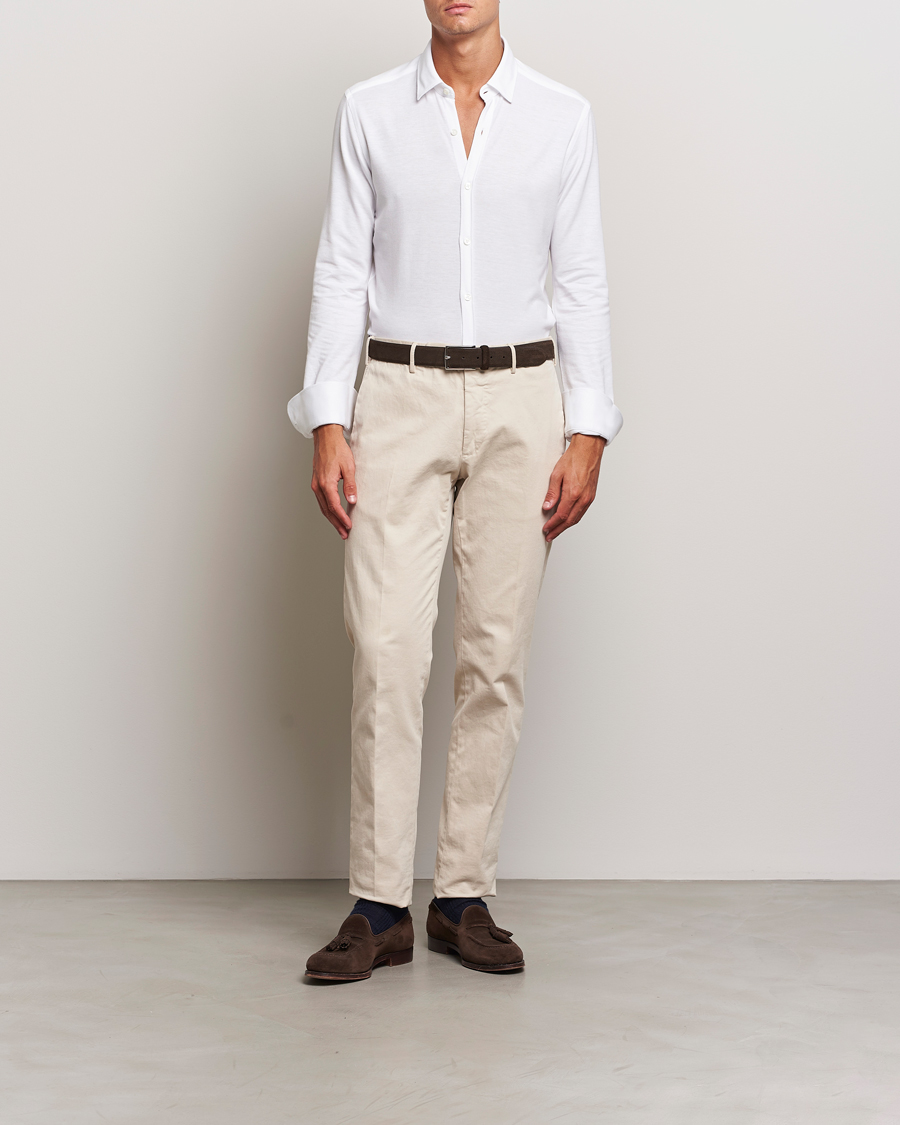 Herren | Hemden | Canali | Slim Fit Stretch Piquet Shirt White