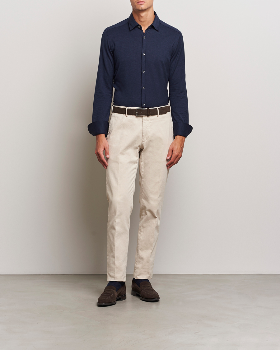 Herren | Hemden | Canali | Slim Fit Stretch Piquet Shirt Navy